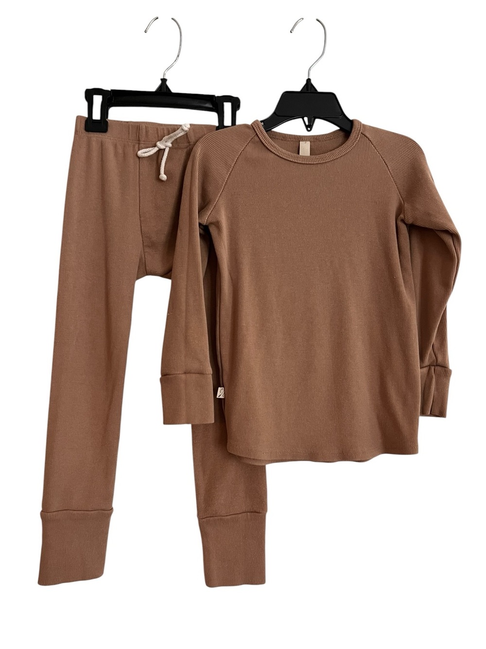 Cozy Kids Waffle-Knit Pajama Set in Brown